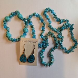 Turquoise And Crystal Bracelets And Sterling Silver And Matrix Turquoise Earring